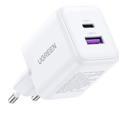 מטען קיר Ugreen 30w 2 port Gan Fast Charger לבן