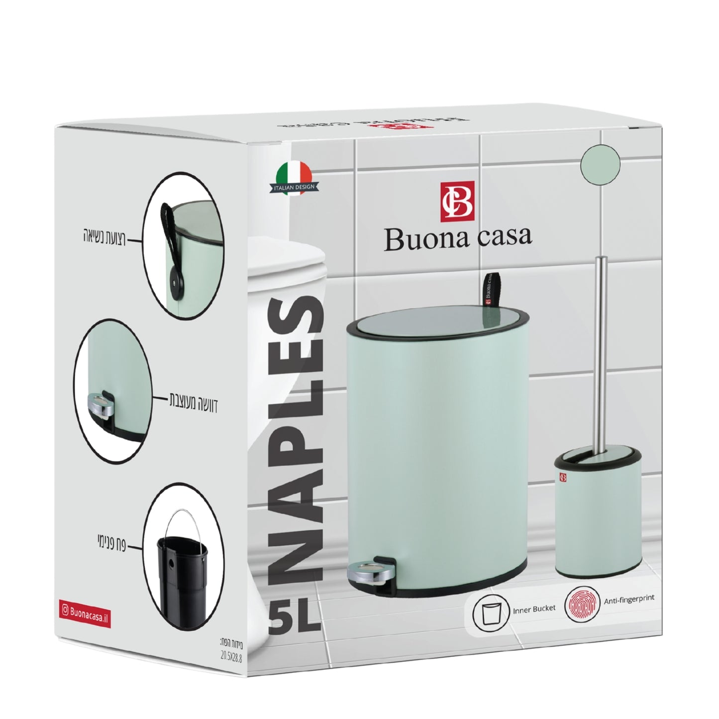 סט שירותים פח ומברשת Buona Casa Naples 5L