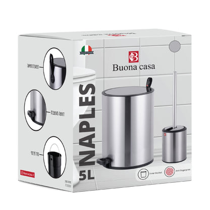 סט שירותים פח ומברשת Buona Casa Naples 5L