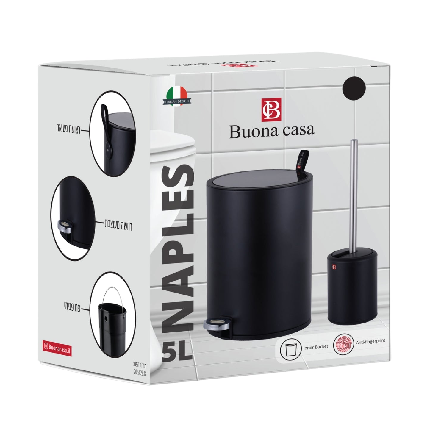 סט שירותים פח ומברשת Buona Casa Naples 5L