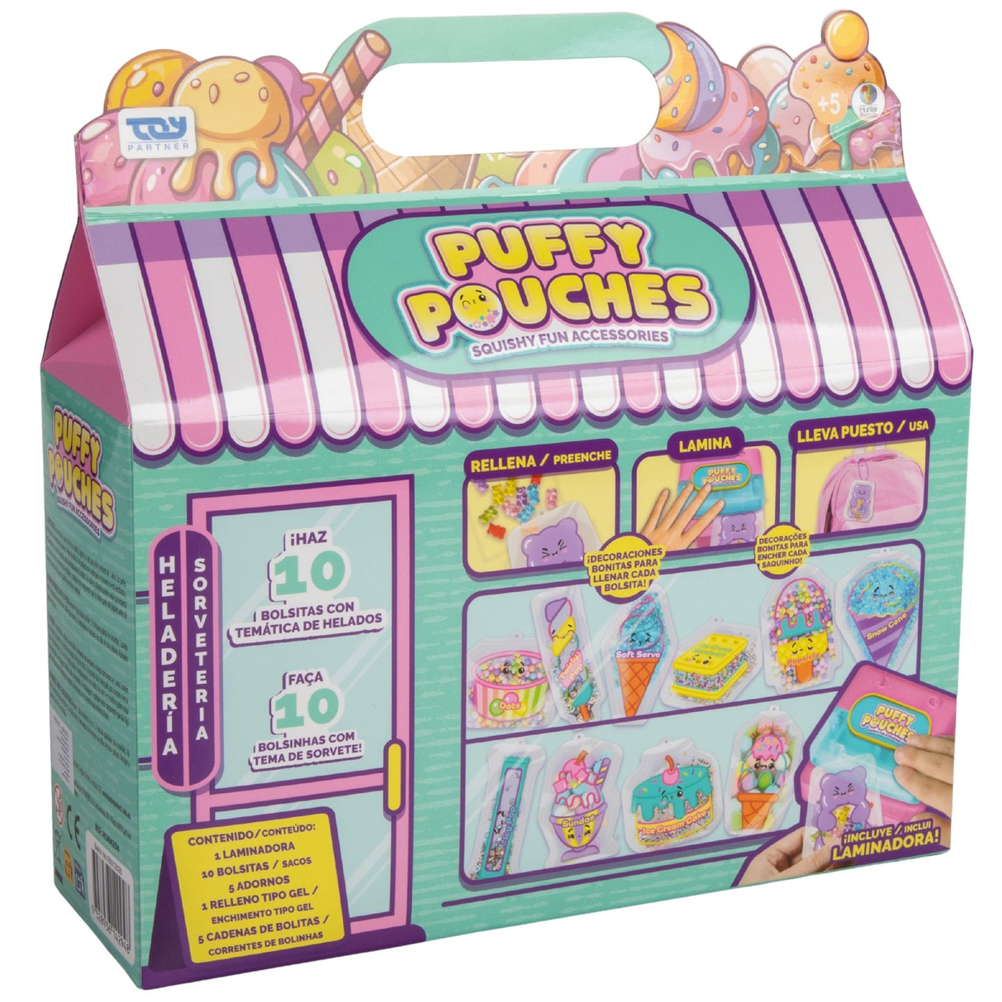 סט יצירה Puffy Pouches במהדורת 'גלידרייה', המזמין את הילדים לעצב ולייצר בעצמם נרתיקים תפוחים וצבעוניים בהשראת עולם הקינוחים הקפואים והמתוקים.