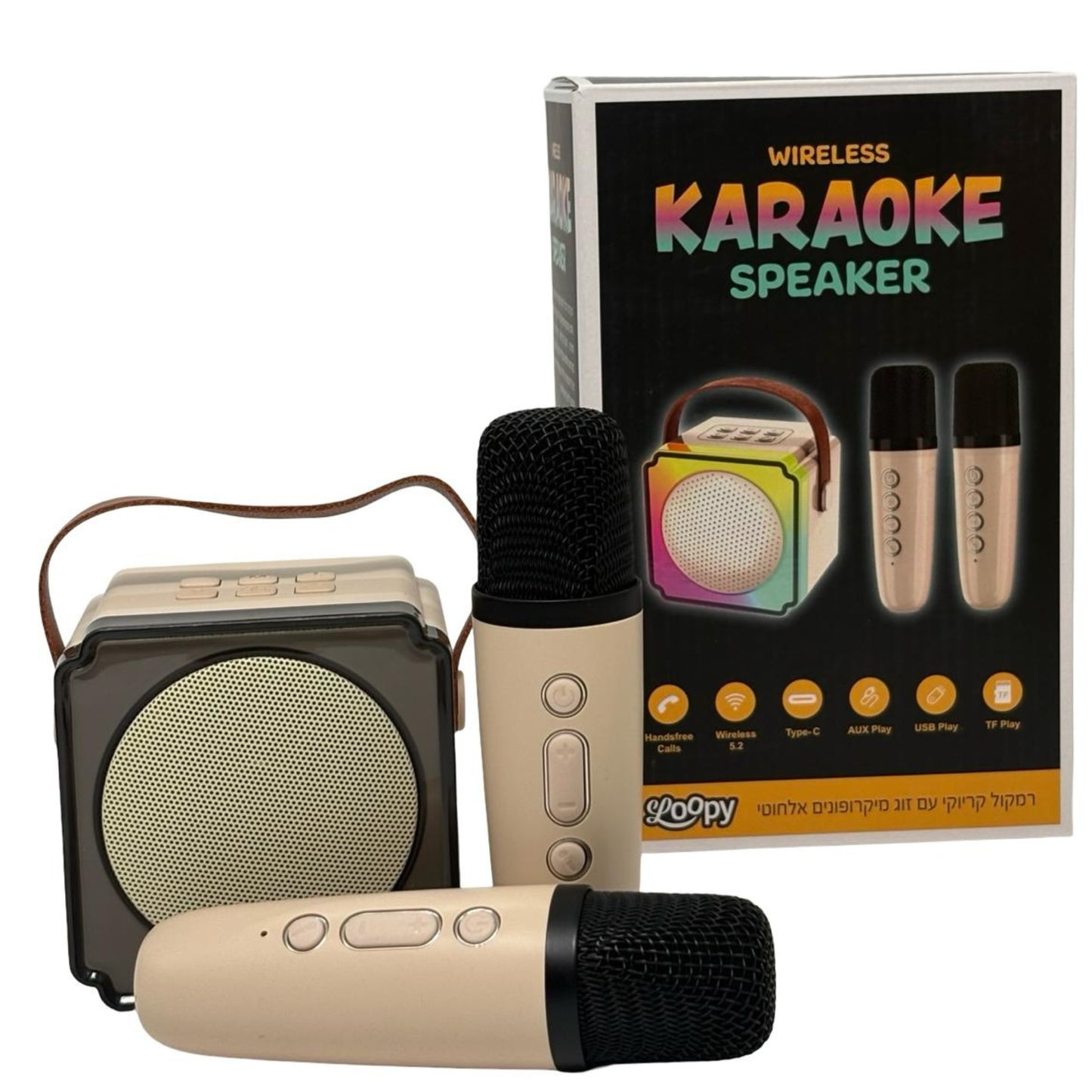 סט קריוקי רמקול ו-2 מיקרופונים אלחוטיים Loopy מעורב צבעים