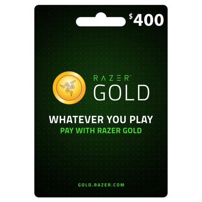 קוד דיגיטלי Razer Gold Top Up בסך 400 דולר לטעינת אשראי למשחקים דיגיטליים.