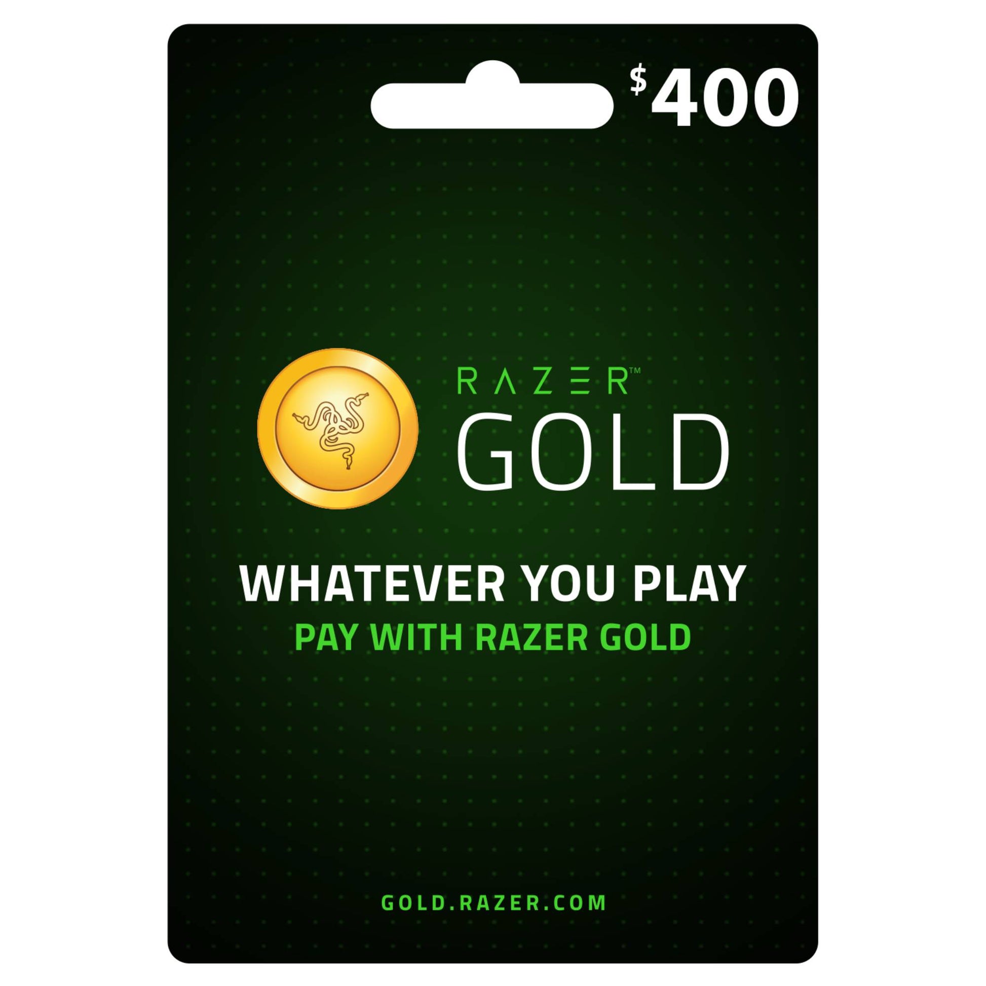 קוד דיגיטלי Razer Gold Top Up בסך 400 דולר לטעינת אשראי למשחקים דיגיטליים.