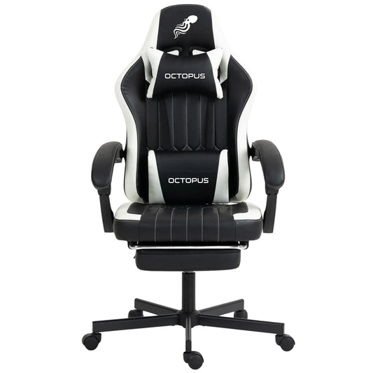 כיסא גיימינג דמוי עור Octopus OCT-008 עם ריקליינר לרגליים, המשלב מראה יוקרתי ונוחות ארגונומית לישיבה ממושכת.