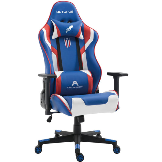 "כיסא גיימינג דמוי עור Octopus OCT-202 בעיצוב קפטן אמריקה, המשלב מראה איקוני עם נוחות ארגונומית לחוויית משחק מנצחת.