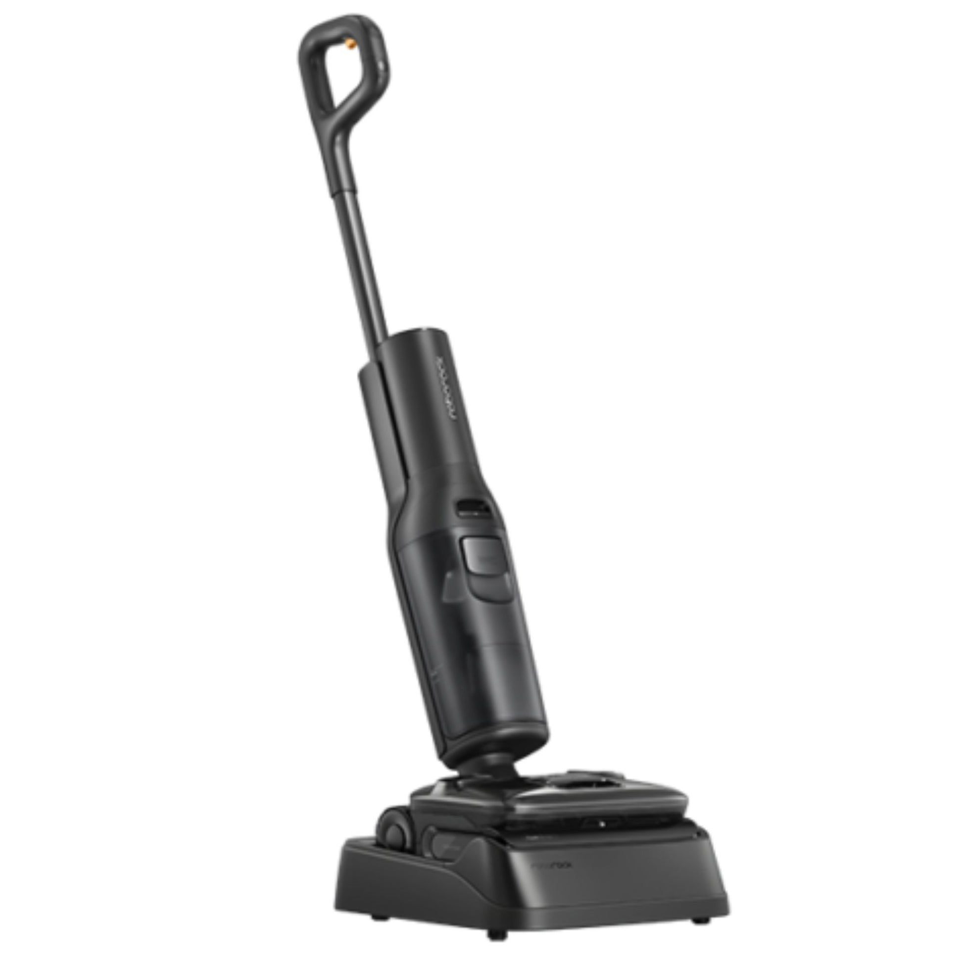 שואב-שוטף אלחוטי Roborock F25 Ace Pro בעיצוב ארגונומי שטוח, המציע ניקוי עוצמתי מתחת לרהיטים ותחזוקה עצמית מתקדמת במכשיר אחד.