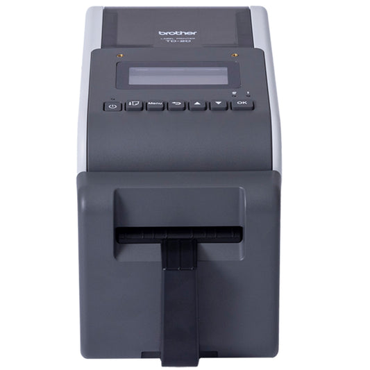 מדפסת מדבקות שולחנית Brother TD-2350DFC (רוחב 2 אינץ') בטכנולוגיית Linerless וברזולוציית 300dpi, המשלבת הדפסה חדה וחסכונית ללא נייר גב עבור יישומים לוגיסטיים וקמעונאיים מתקדמים.