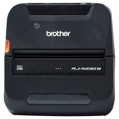 מדפסת מדבקות תרמית ניידת Brother RJ-4230B (רוחב 4 אינץ'), המציעה עמידות יוצאת דופן וביצועים גבוהים להדפסת תוויות רחבות בתנאי שטח מאתגרים.