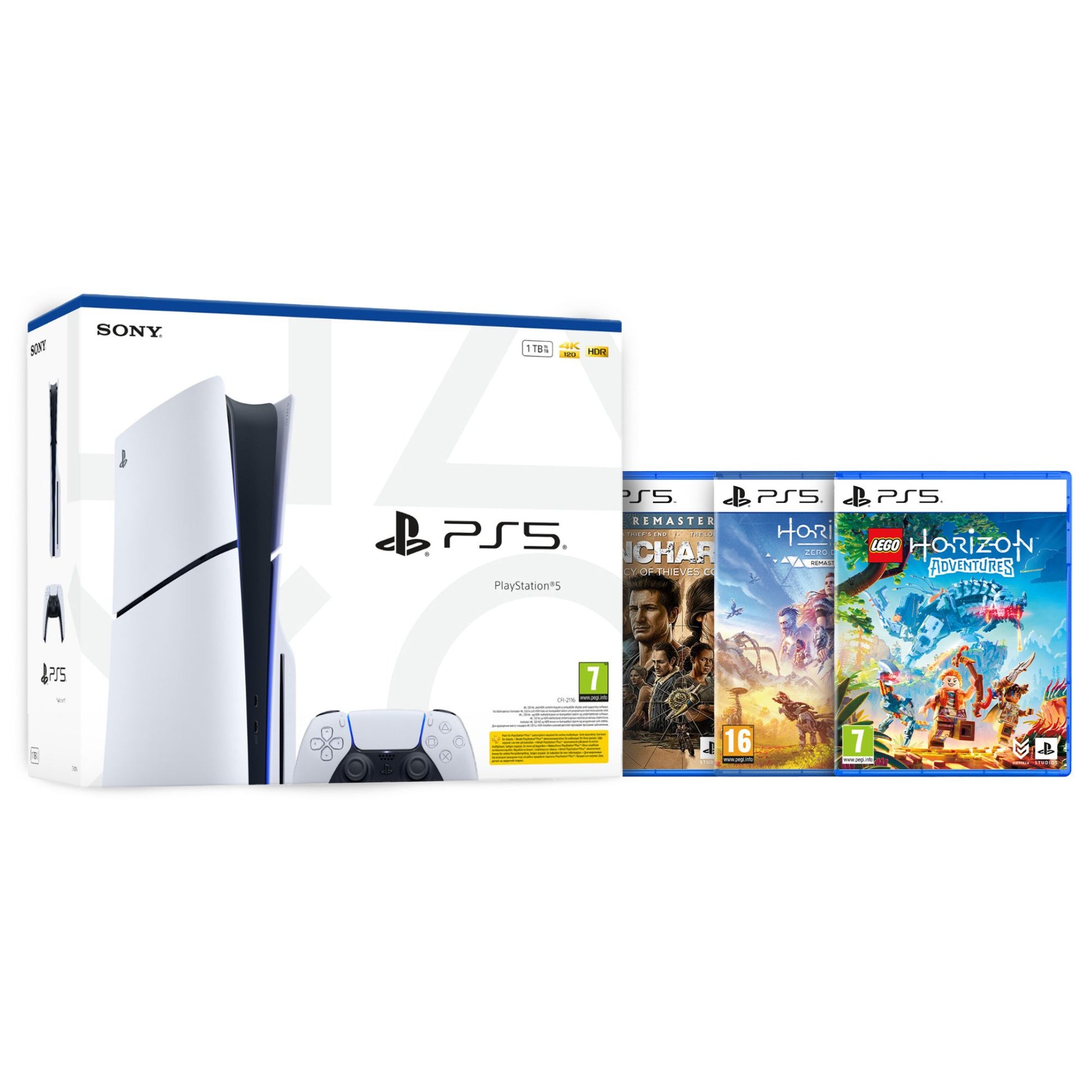 באנדל קונסולה PS5 Blu Ray Slim 1TB כולל 3 משחקים