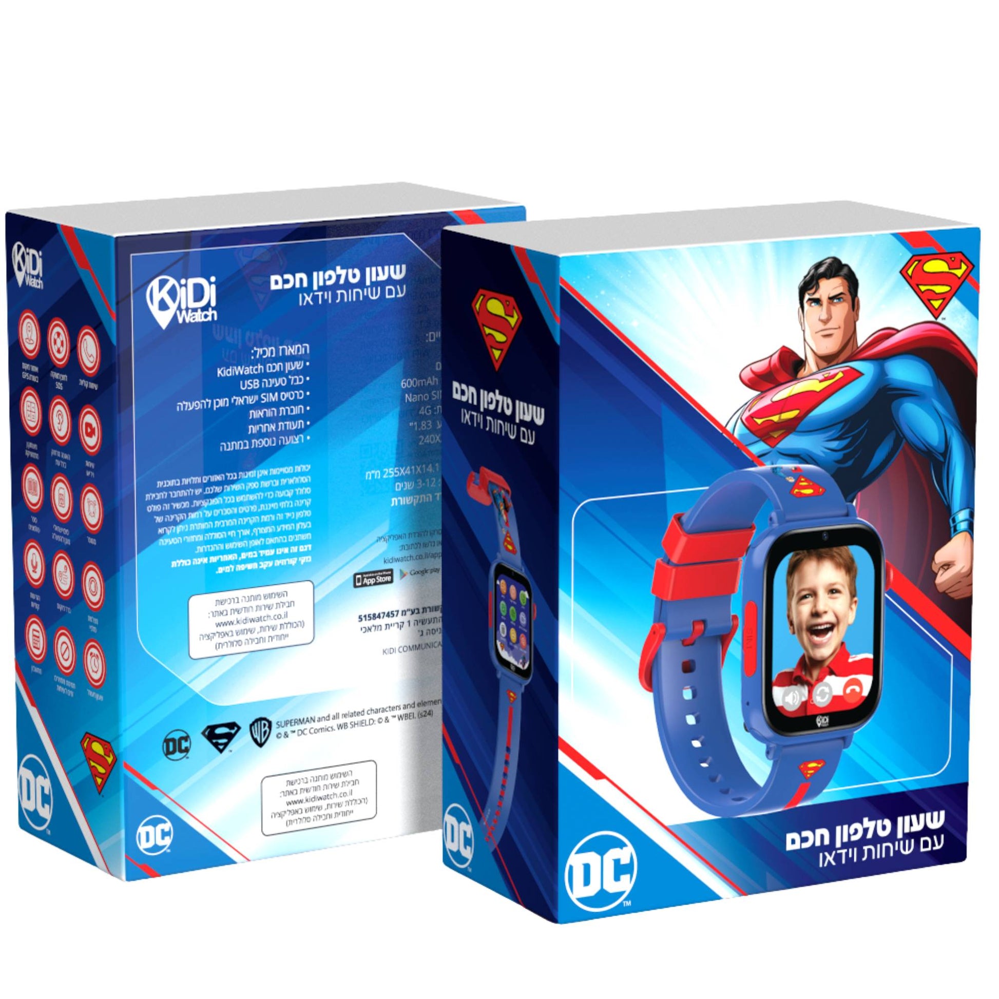 שעון טלפון חכם KidiWatch Friends במהדורת Superman (2026) 4G עם שנה אחריות יבואן רשמי, המעניק לילדים כוחות-על של תקשורת ובטיחות בעיצוב הגיבור האהוב.