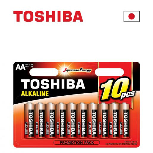 מארז 10 סוללות אלקליין AA L76 TOSHIBA RED