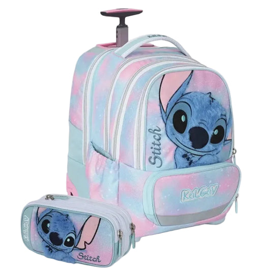 סט תיק טרולי אורטופדי וקלמר Itrolly Stitch תכלת/ורוד
