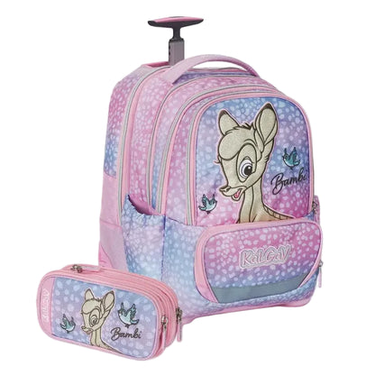 סט תיק טרולי אורטופדי וקלמר Itrolly Bambi ורוד בהיר