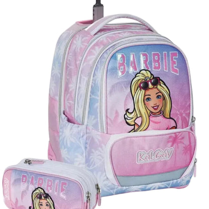 סט תיק טרולי אורטופדי וקלמר Itrolly Barbie ורוד/הוואי
