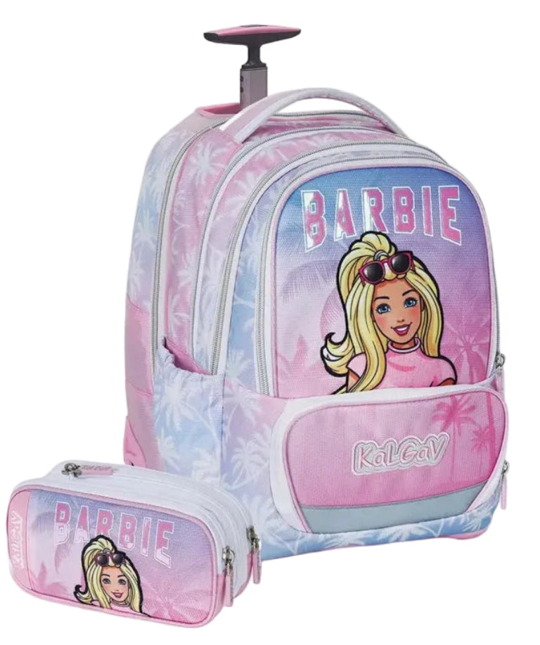 סט תיק טרולי אורטופדי וקלמר Itrolly Barbie ורוד/הוואי