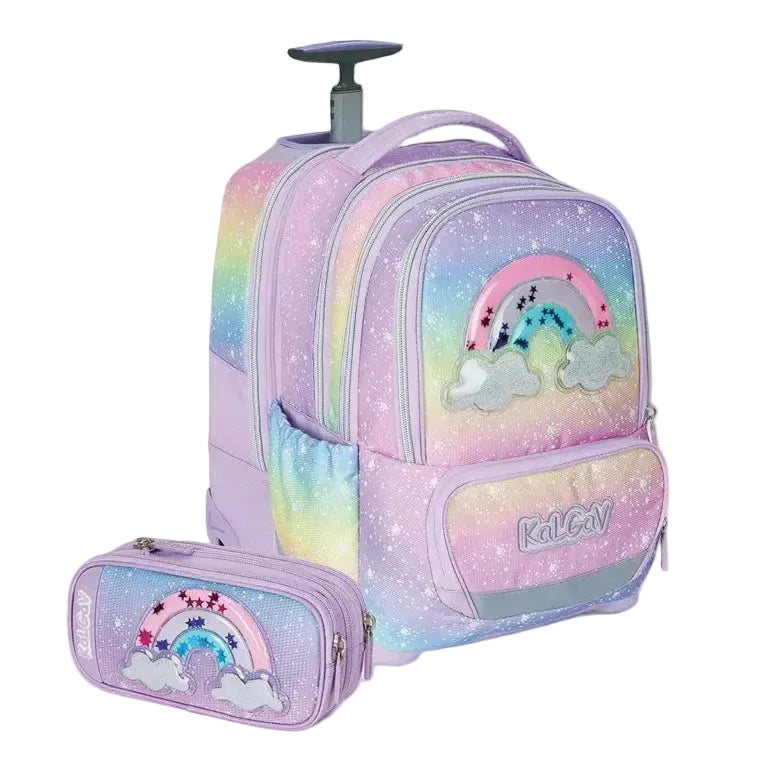 סט תיק טרולי אורטופדי וקלמר Itrolly Rainbow לילך/גרדיאנט