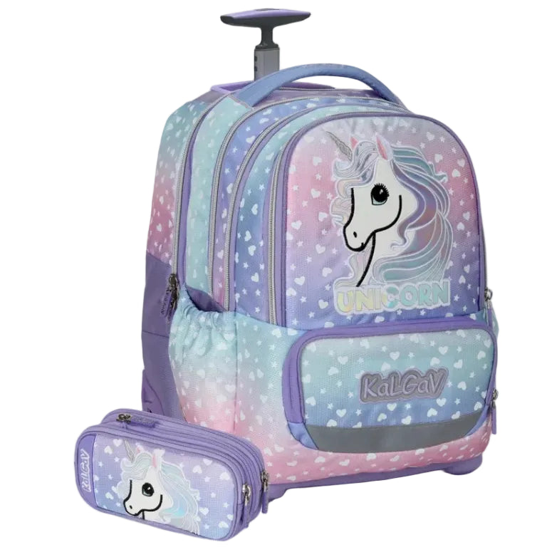סט תיק טרולי אורטופדי וקלמר Itrolly Unicorn לילך