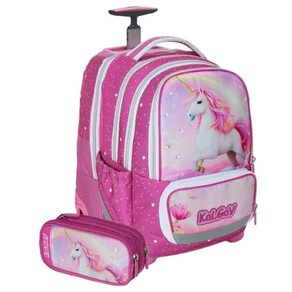 סט תיק טרולי אורטופדי וקלמר Itrolly Unicorn ורוד כהה