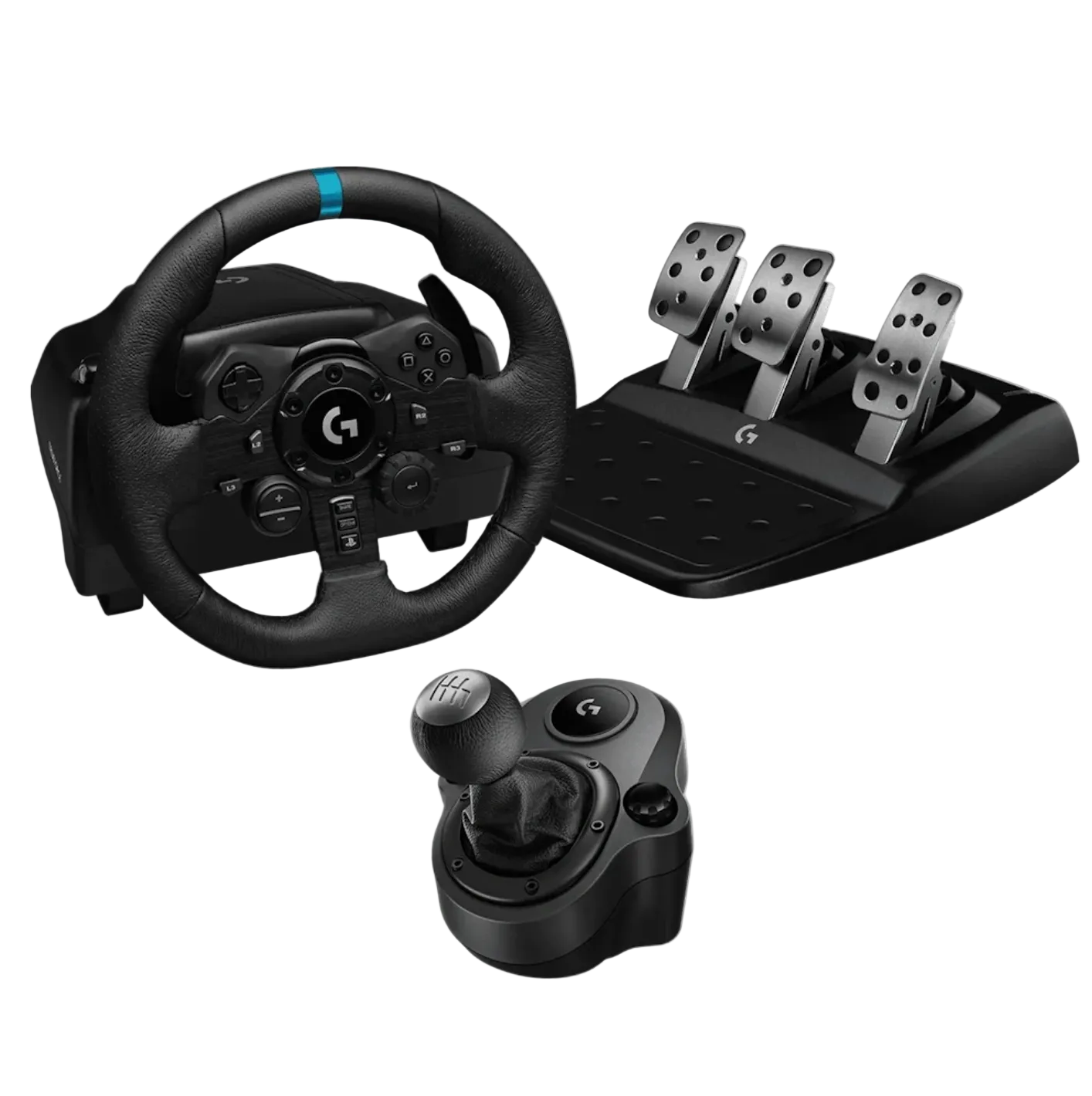 הגה מרוצים Logitech G923 Trueforce + ידית הילוכים תואמת PS5/PS4/PC