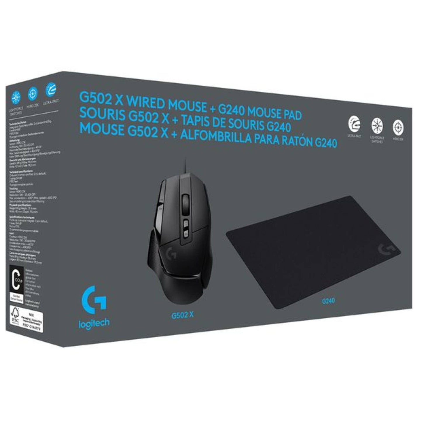 סט עכבר גיימינג ומשטח גיימינג G502X+G240  Logitech