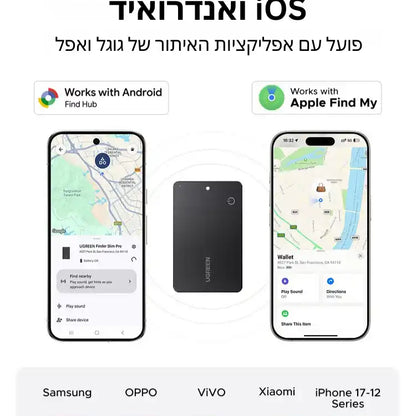 כרטיס איתור Finder Slim Pro Apple+Google שחור Ugreen