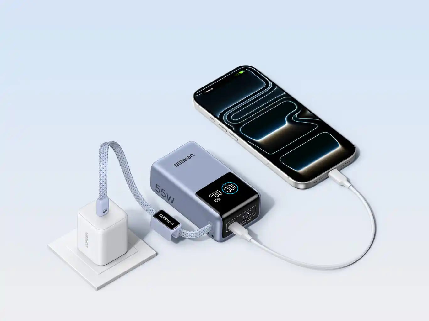 סוללת גיבוי עם כבל מובנה 10000mah 55w 1c1a אפור Ugreen