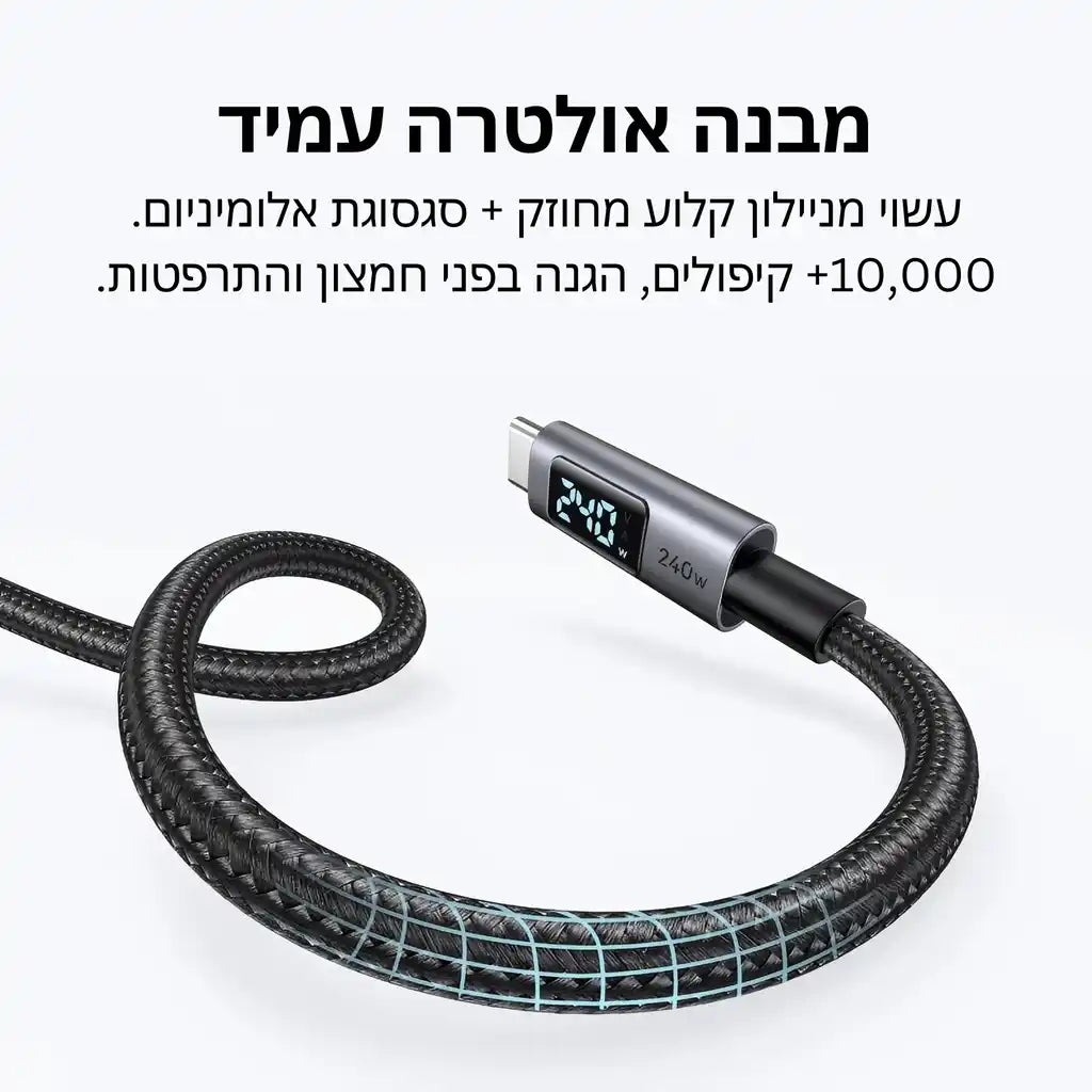 כבל טעינה 3m Type-c To C 240w עם צג Ugreen
