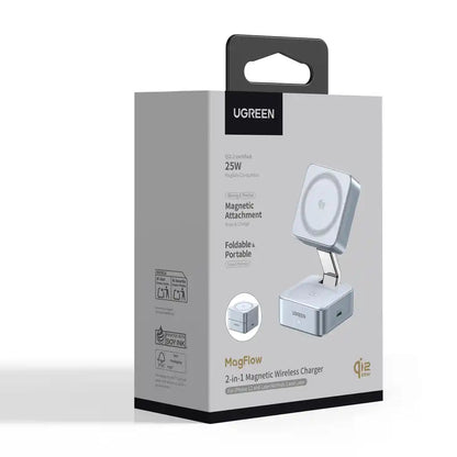 מעמד 25w 2-in-1 Qi2 Magnetic Wireless כסוף Ugreen