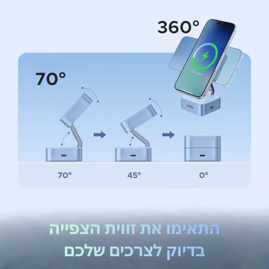 מעמד 25w 2-in-1 Qi2 Magnetic Wireless כסוף Ugreen