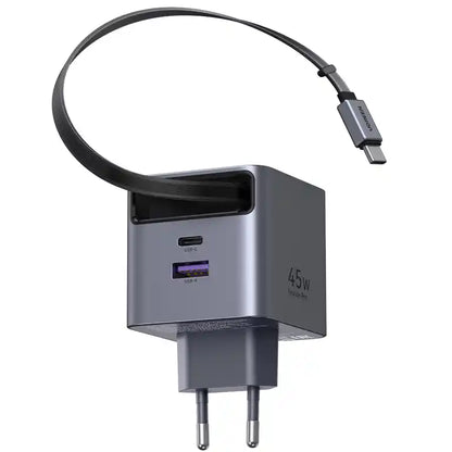 מטען עם כבל נגלל Nexode Pro 45w 2c1a אפור Ugreen