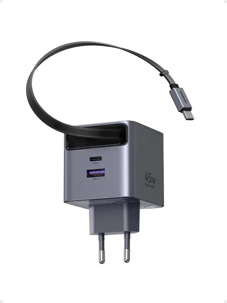 מטען עם כבל נגלל Nexode Pro 45w 2c1a אפור Ugreen