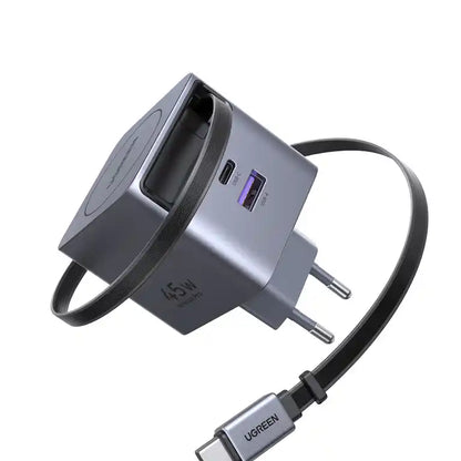 מטען עם כבל נגלל Nexode Pro 45w 2c1a אפור Ugreen