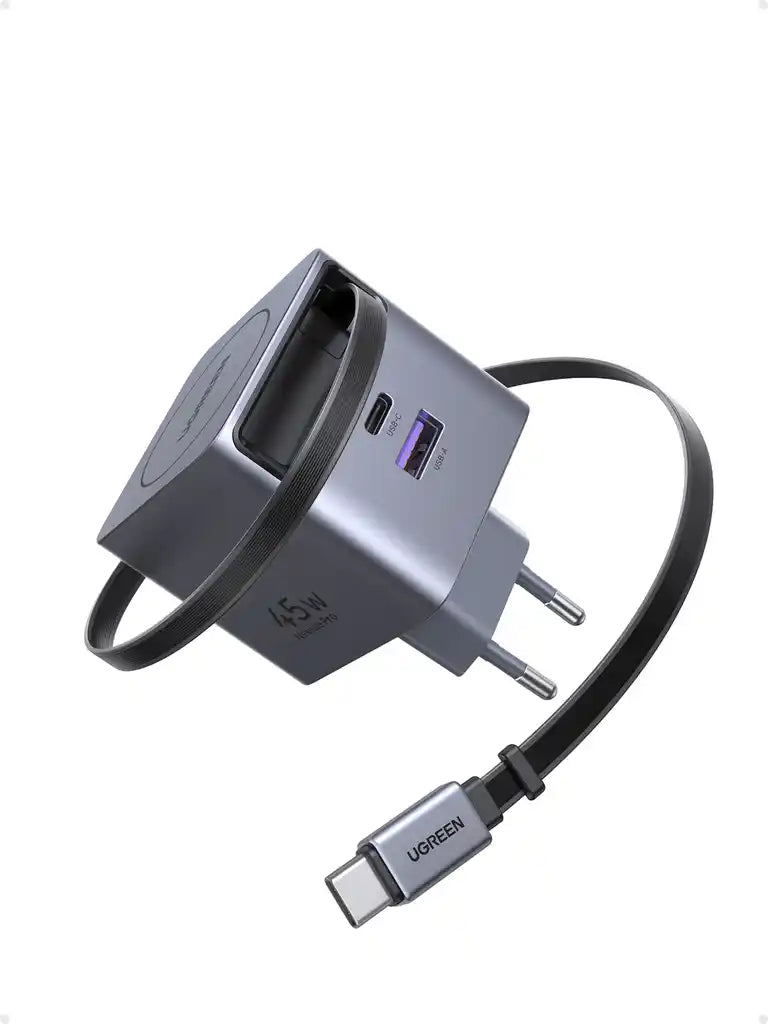 מטען עם כבל נגלל Nexode Pro 45w 2c1a אפור Ugreen