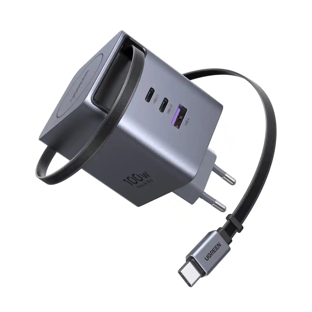 מטען עם כבל נגלל Nexode Pro 100w 3c1a אפור Ugreen