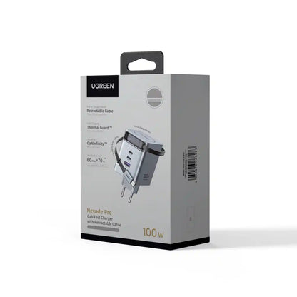 מטען עם כבל נגלל Nexode Pro 100w 3c1a אפור Ugreen
