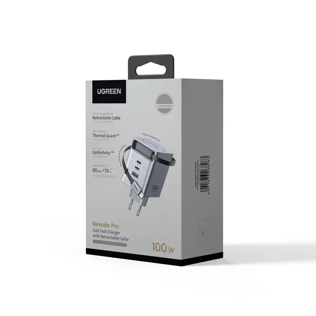 מטען עם כבל נגלל Nexode Pro 100w 3c1a אפור Ugreen
