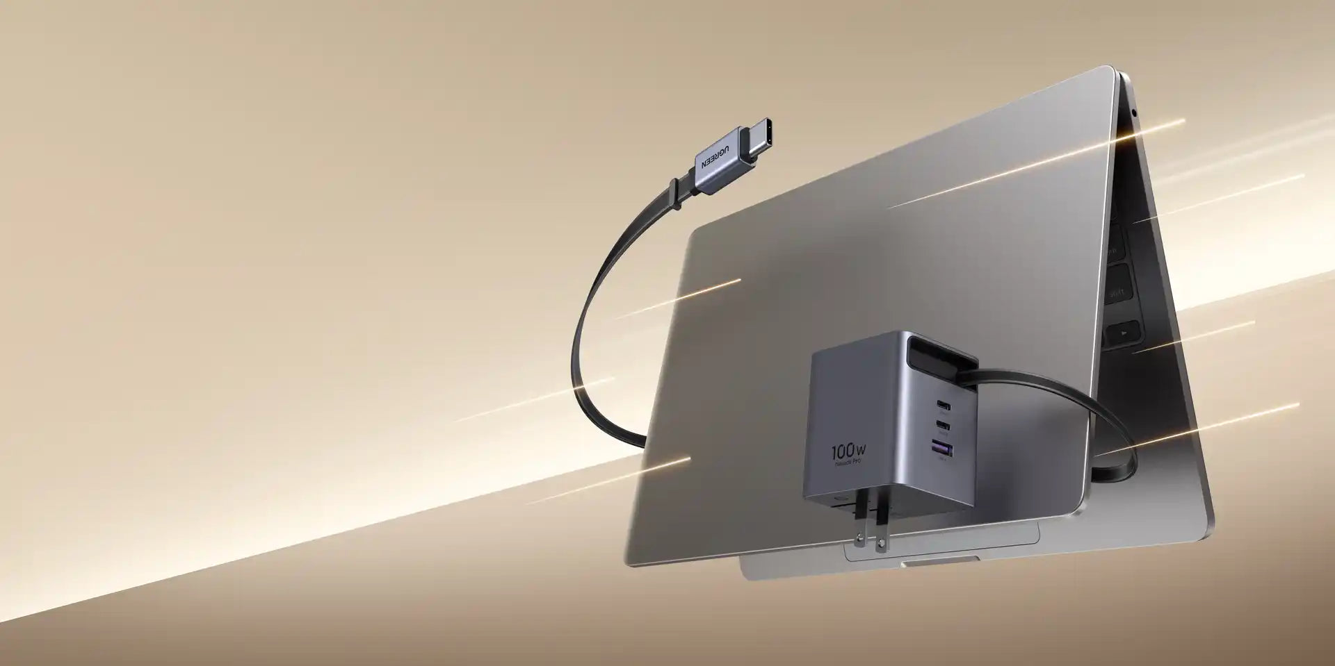מטען עם כבל נגלל Nexode Pro 100w 3c1a אפור Ugreen