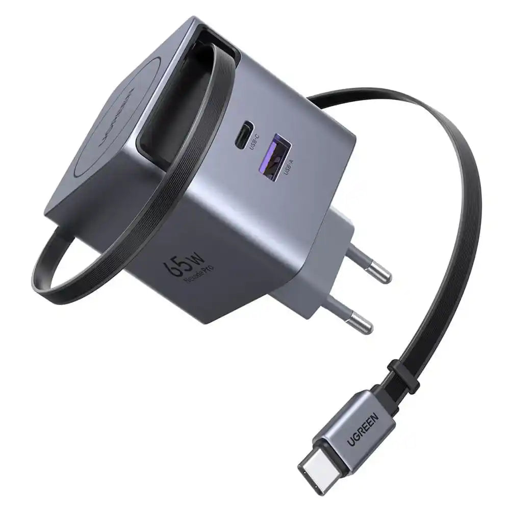 מטען עם כבל נגלל Nexode Pro 65w 2c1a Gan אפור Ugreen