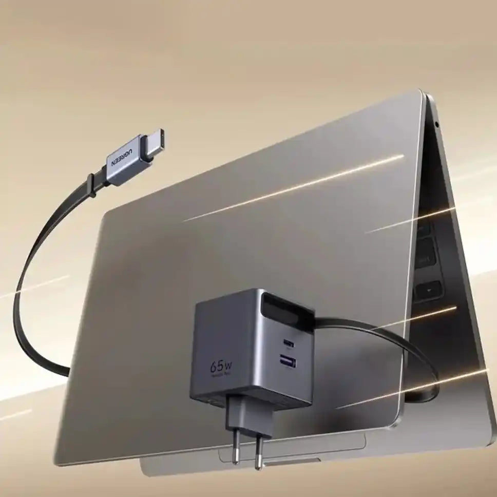 מטען עם כבל נגלל Nexode Pro 65w 2c1a Gan אפור Ugreen