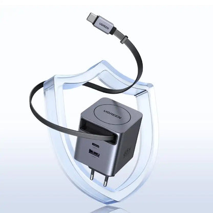 מטען עם כבל נגלל Nexode Pro 65w 2c1a Gan אפור Ugreen