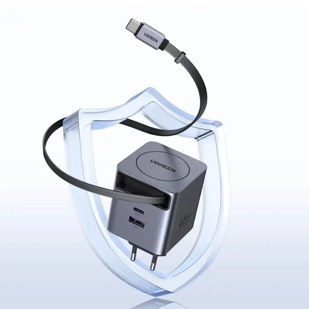 מטען עם כבל נגלל Nexode Pro 65w 2c1a Gan אפור Ugreen