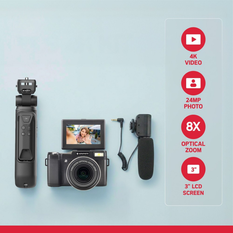 מצלמת וולוגים AGFA Vlogging Kit VLG-4K Optical Zoom x8