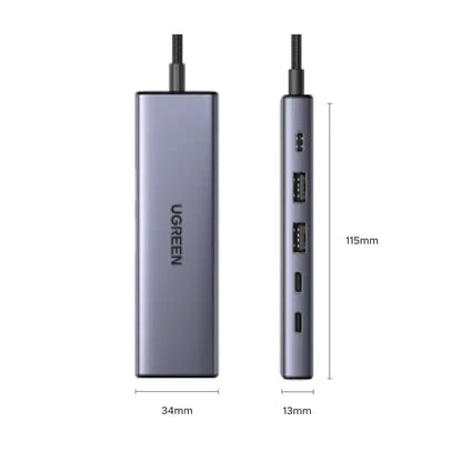 מולטיפורט Ugreen 6-in-1 USB-C Hub/DP 2C2A/PD 100W אפור