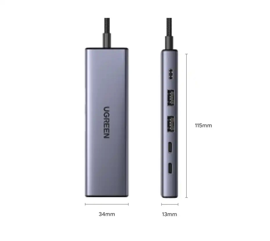 מולטיפורט Ugreen 6-in-1 USB-C Hub/DP 2C2A/PD 100W אפור