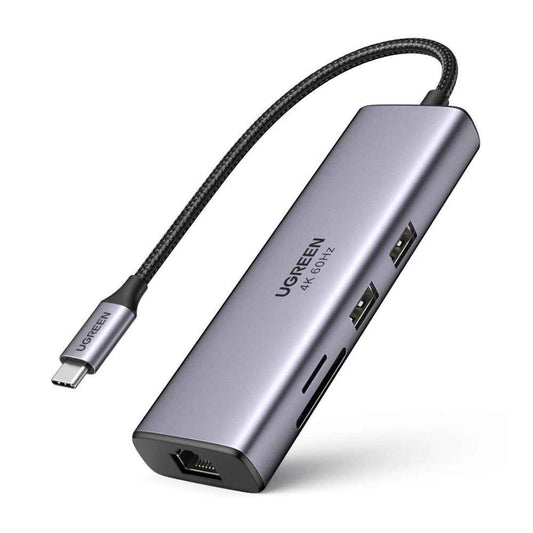 מולטיפורט 7in 1 1C2A+HDMI+RJ45+SD/TF אפור UGREEN