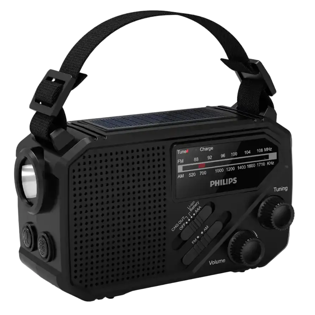 מכשיר רדיו חירום + פנס, סוללת גיבוי ופנל סולארי PHILIPS TAR1609