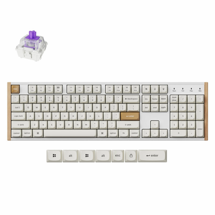 מקלדת גיימינג אלחוטית עם מתגים מגנטיים KEYCHRON K10 לבן עץ