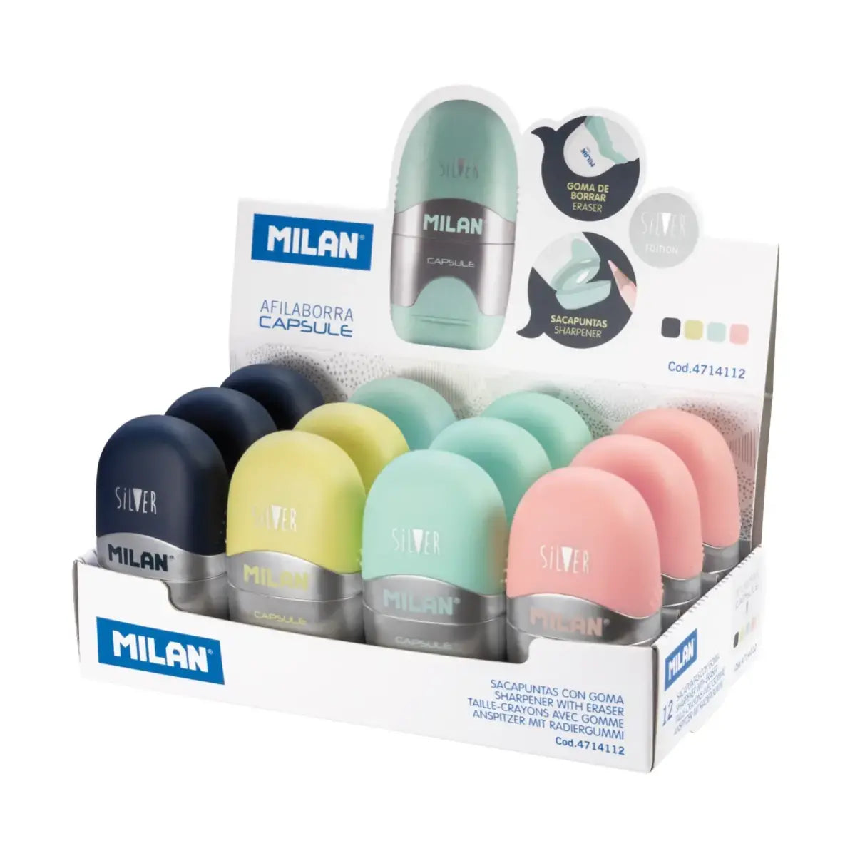 מחדד עם מחק Milan CAPSULE Silver  - מעורב צבעים