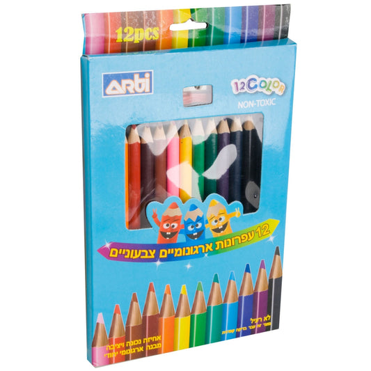 סט 12 עפרונות ג'מבו צבעוניים+ מחדד ארטי